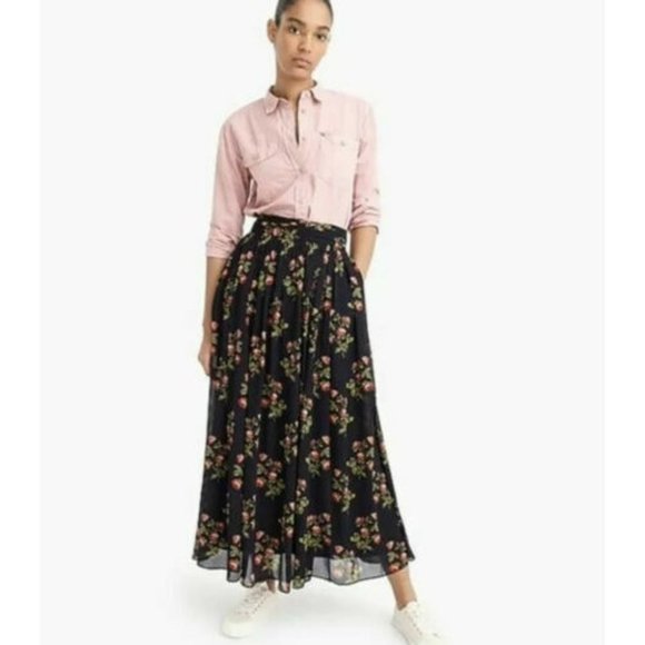 J. Crew Dresses & Skirts - J.Crew NEW $128 Women's Point Sur Green Floral Maxi Skirt Crinkle Chiffon Size 8